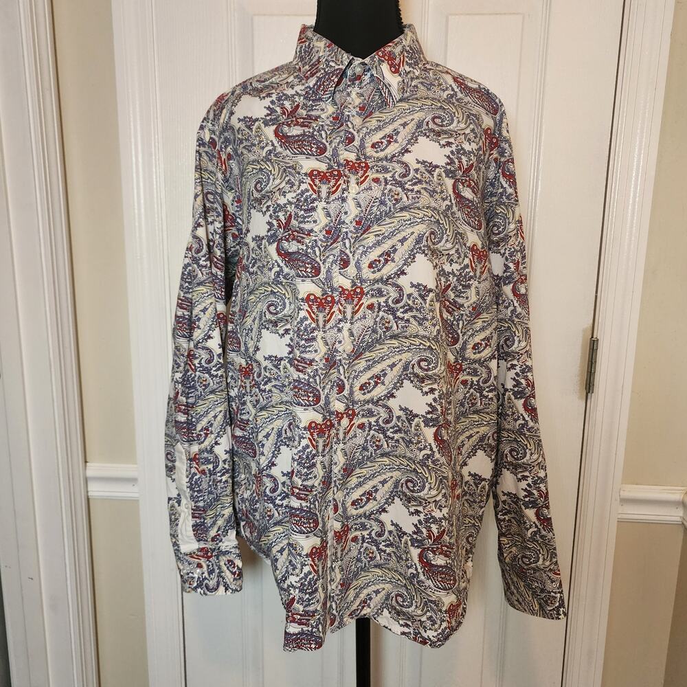 Cremieux Premium Denim Men's Large Cotton Paisley Print Long Sleeve Button Down - Picture 2 of 9